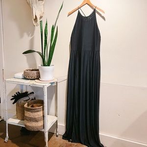 Brand New Long Slinky Halter Dress Slit. Size XL / Large  Love Design Dark Blue